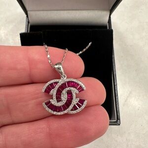 14 K white gold diamond and ruby necklace